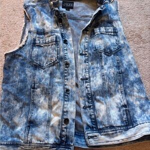 RUDE Blue & White Acid Wash Denim Vest